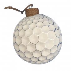 Χριστουγεννιάτικη Γυάλινη Λευκή Μπάλα, με Ανάγλυφους Ρόμβους (8cm)